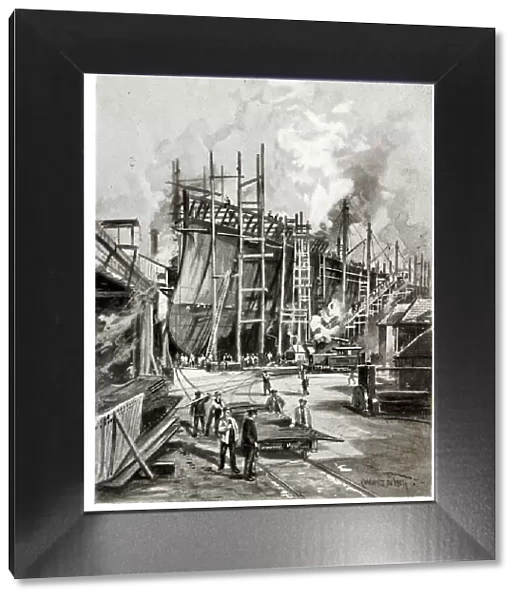 Ship construction in a British dockyard, WW1