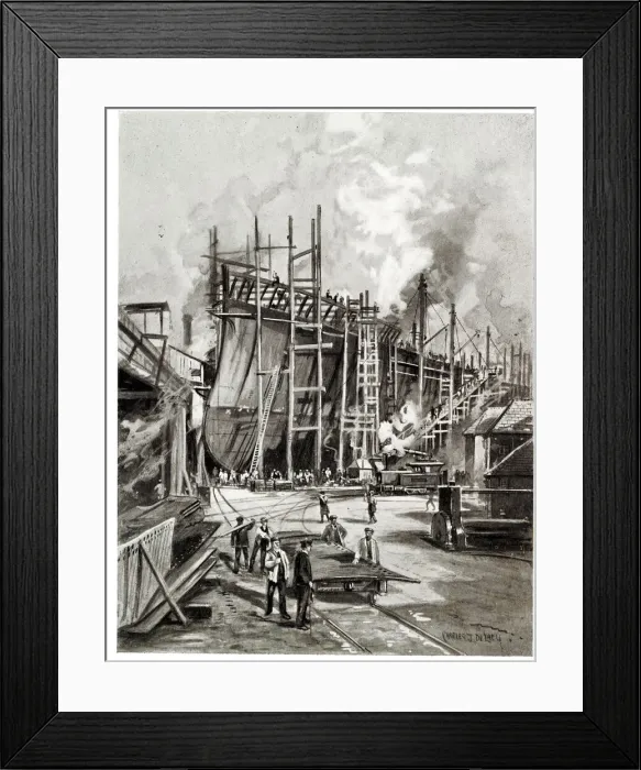 Framed Print : Ship construction in a British dockyard, WW1 Framed Print : Ship construction in a British dockyard, WW1