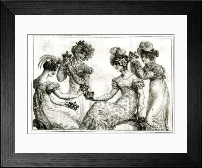 Framed Print : Four Ladies Comparing Five Crowns Framed Print : Four Ladies Comparing Five Crowns