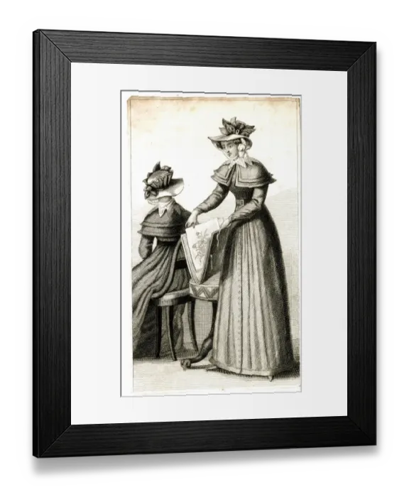 Framed Print : Lady viewing prints in a portfolio Framed Print : Lady viewing prints in a portfolio