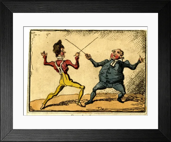 Framed Print : Cartoon, two men fencing - Satisfaction Framed Print : Cartoon, two men fencing - Satisfaction