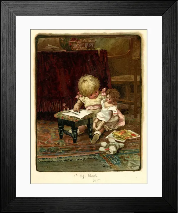 Framed Print : Illustration, A Big Black Blot - girl and doll Framed Print : Illustration, A Big Black Blot - girl and doll