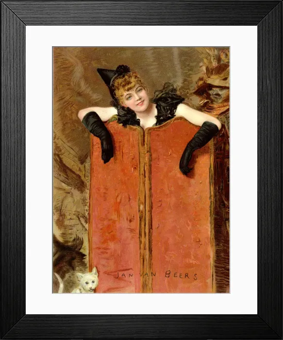 Framed Print : Kittens - young woman looking over a screen