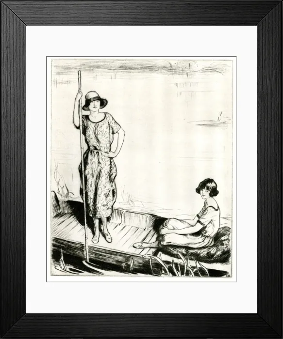 Framed Print : On the River, two women in a punt Framed Print : On the River, two women in a punt