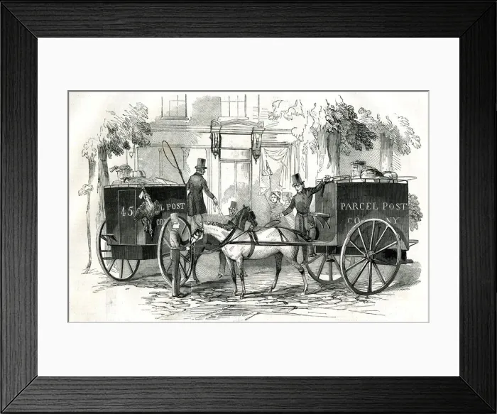 Framed Print : Parcel Post Drivers exchanging Carts, London Framed Print : Parcel Post Drivers exchanging Carts, London