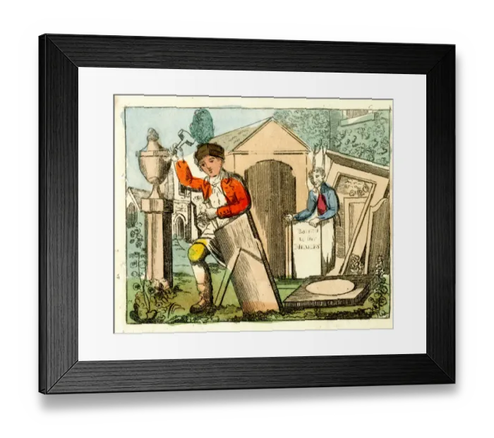 Framed Print : Stonemason at work in a graveyard Framed Print : Stonemason at work in a graveyard