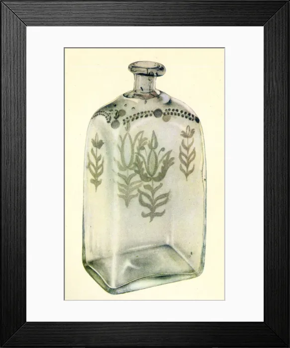 Framed Print : Etched Stiegel-type American glass bottle Framed Print : Etched Stiegel-type American glass bottle