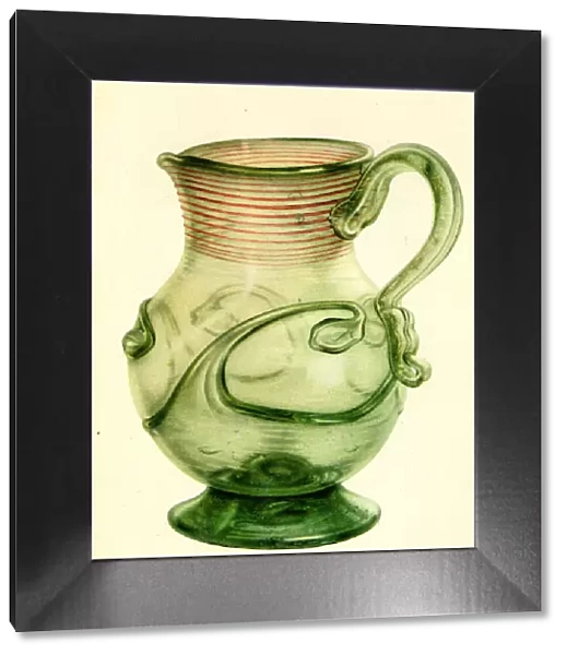 South Jersey hand-blown glass pitcher with lily pad design