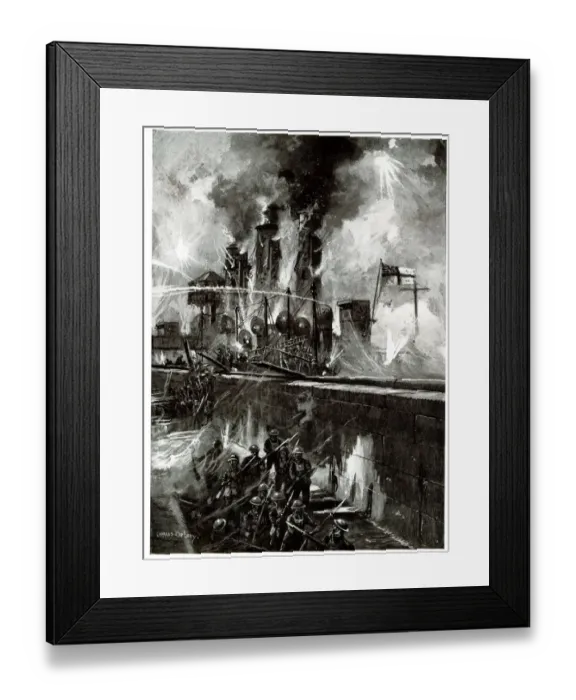 Framed Print : Storming the Mole at Zeebrugge from HMS Vindictive, WW1 Framed Print : Storming the Mole at Zeebrugge from HMS Vindictive, WW1