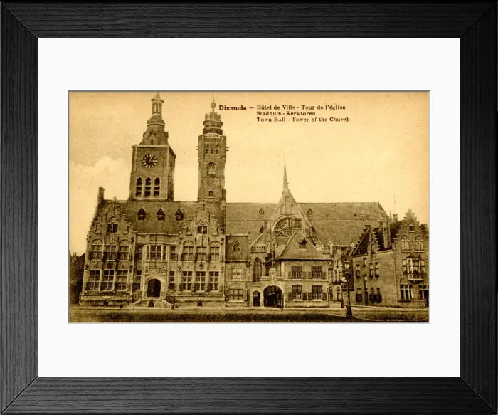 Framed Print : Town Hall and Church Tower, Dixmude, Belgium Framed Print : Town Hall and Church Tower, Dixmude, Belgium