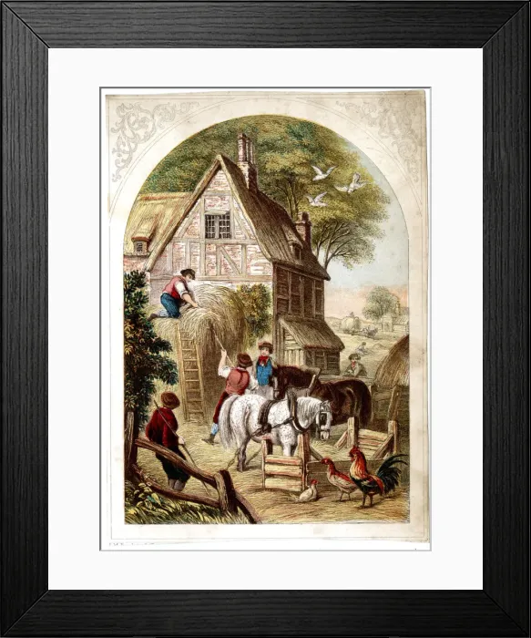 Framed Print : Stacking hay in a farmyard Framed Print : Stacking hay in a farmyard