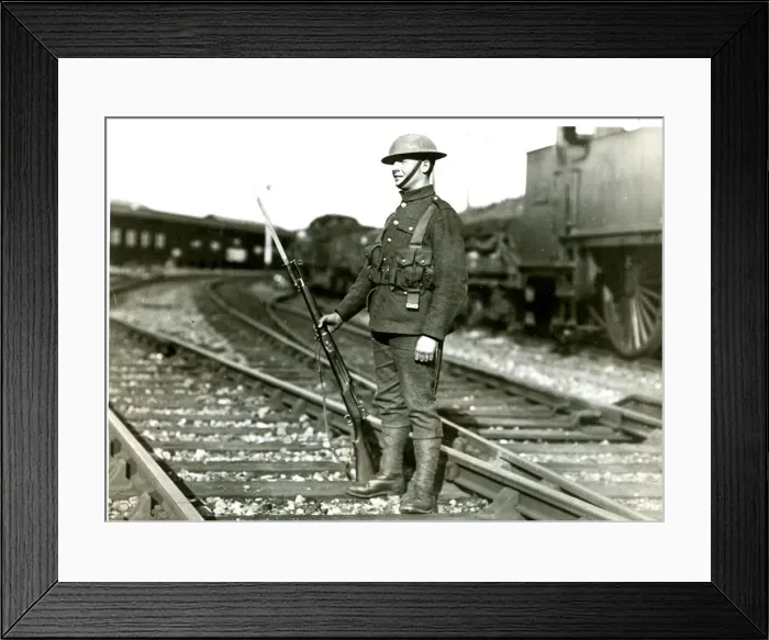 Framed Print : Soldier guarding GWR railway line at Slough Framed Print : Soldier guarding GWR railway line at Slough