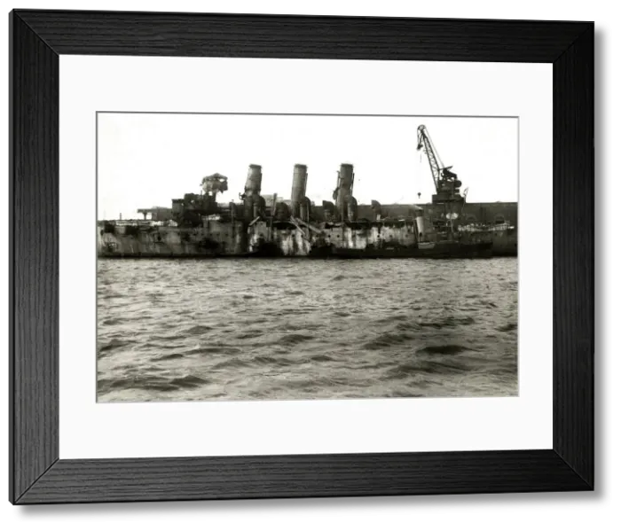 Framed Print : British ship showing battle damage Framed Print : British ship showing battle damage