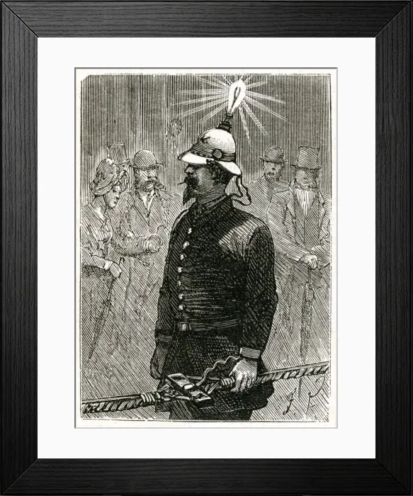 Framed Print : Man wearing Edisons electric lamp on his head, New York Framed Print : Man wearing Edisons electric lamp on his head, New York