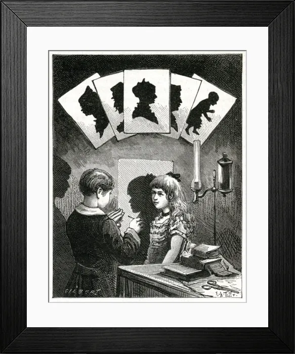 Framed Print : Children making silhouette portraits 1885 Framed Print : Children making silhouette portraits 1885