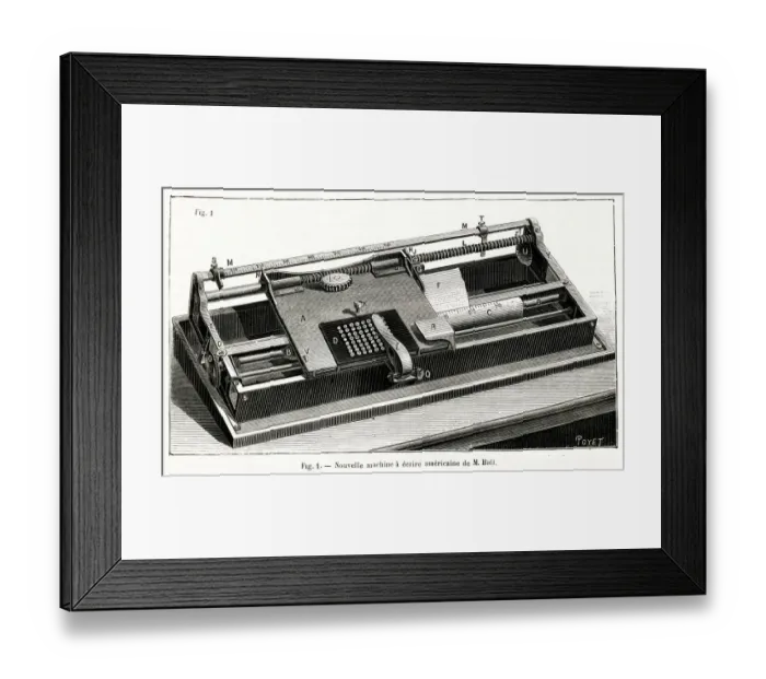 Framed Print : Early form of typewriter by Hall, USA 1885 Framed Print : Early form of typewriter by Hall, USA 1885