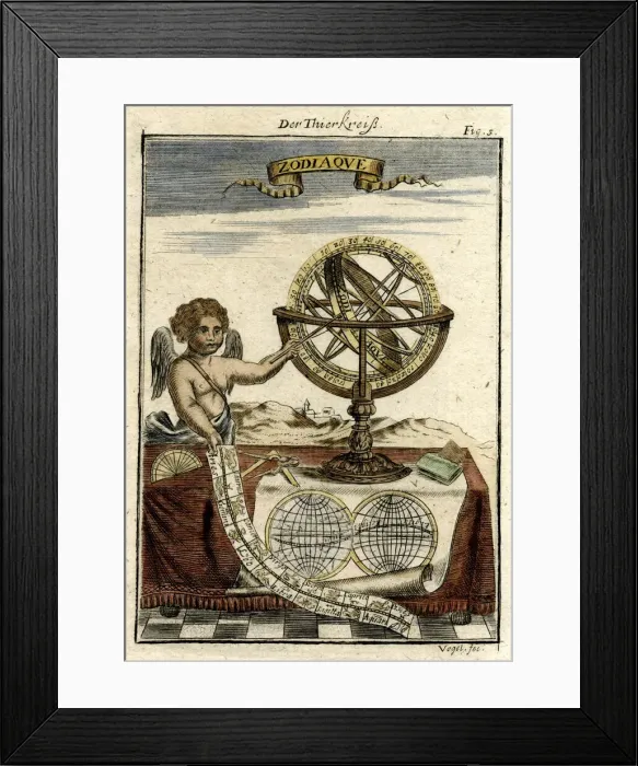 Framed Print : Armillary sphere with zodiac