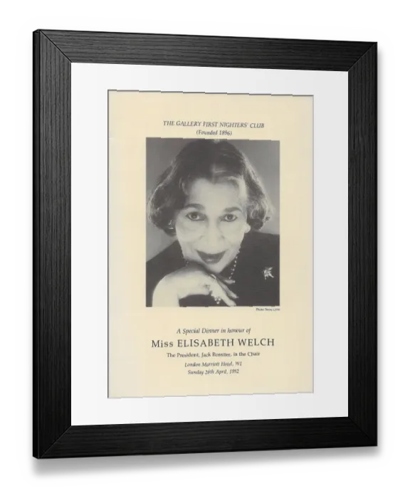 Framed Print : Elisabeth Welch programme for The Gallery First Nighters Cl Framed Print : Elisabeth Welch programme for The Gallery First Nighters Cl