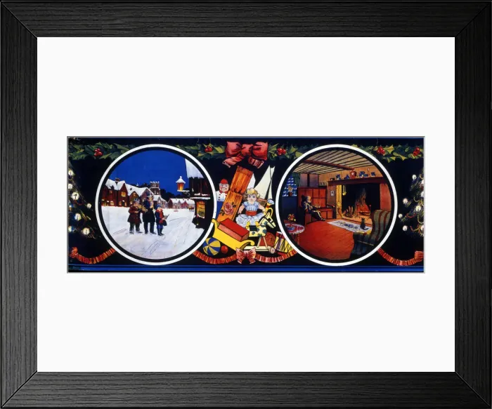 Framed Print : Carol singers in snow, cosy fireside Framed Print : Carol singers in snow, cosy fireside