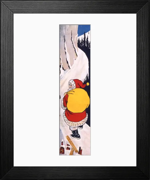 Framed Print : Father Christmas on a mountain path in the snow Framed Print : Father Christmas on a mountain path in the snow