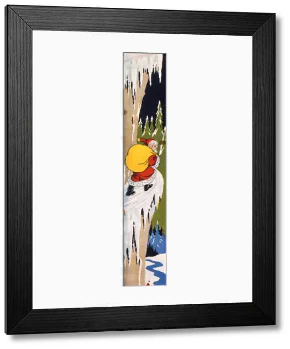 Framed Print : Father Christmas on a mountain path in the snow Framed Print : Father Christmas on a mountain path in the snow