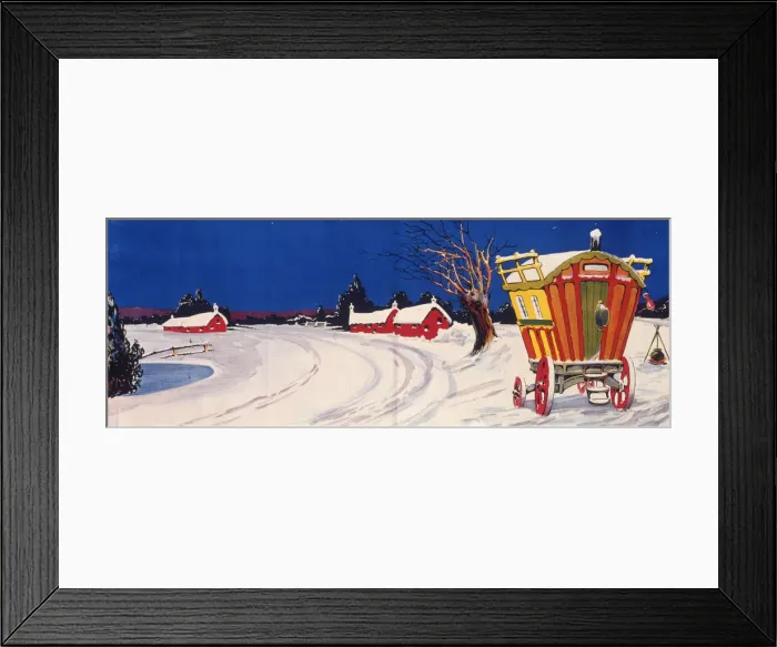 Framed Print : Snow scene with gipsy caravan Framed Print : Snow scene with gipsy caravan