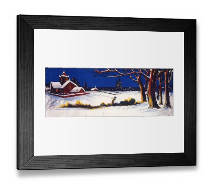 Framed Print : Snow scene with church at night Framed Print : Snow scene with church at night