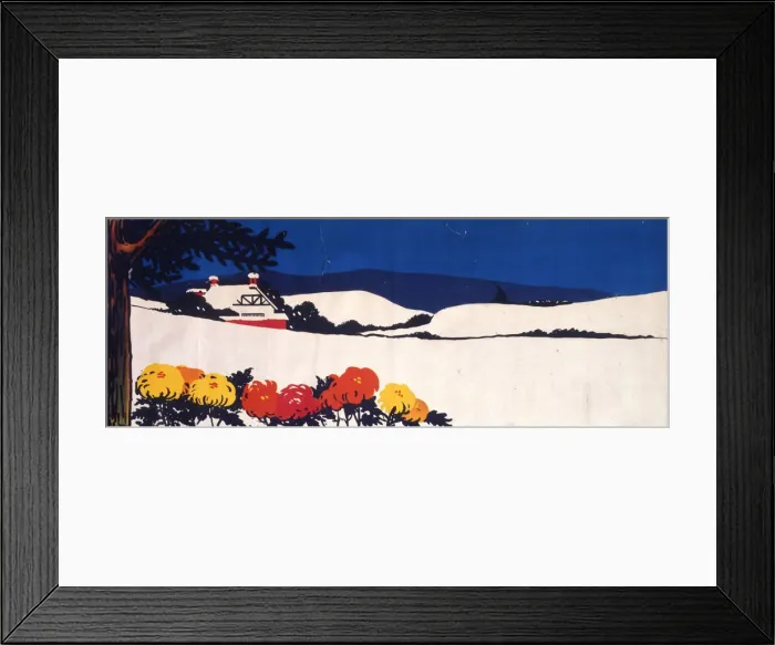 Framed Print : Snow scene with flowers in the foreground Framed Print : Snow scene with flowers in the foreground