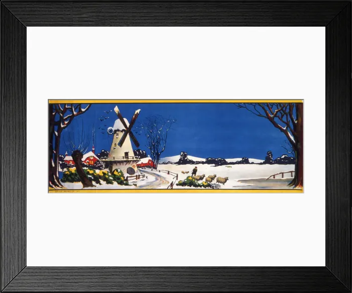 Framed Print : Snow scene with windmill Framed Print : Snow scene with windmill