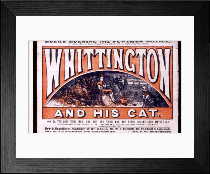 Framed Print : Pantomime playbill design, Dick Whittington and His Cat Framed Print : Pantomime playbill design, Dick Whittington and His Cat