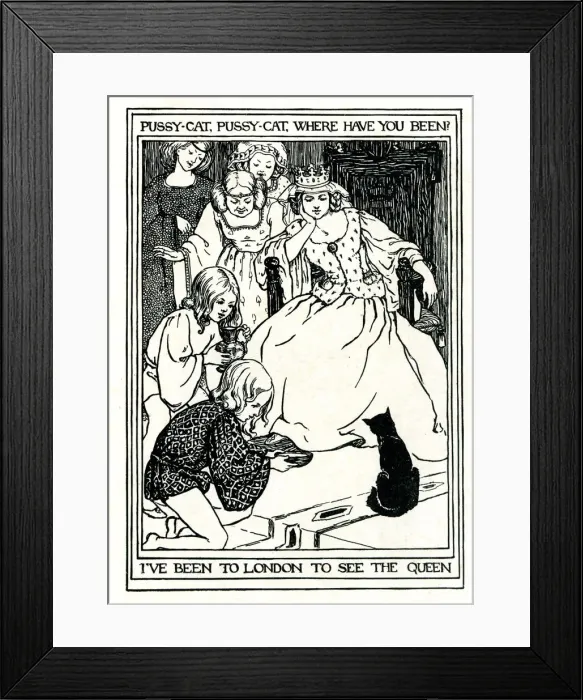 Framed Print : Illustration, Pussy cat, pussy cat, where have you been Framed Print : Illustration, Pussy cat, pussy cat, where have you been