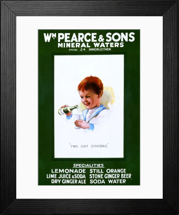 Framed Print : Showcard, Pearces Ginger Beer and Mineral Water Framed Print : Showcard, Pearces Ginger Beer and Mineral Water