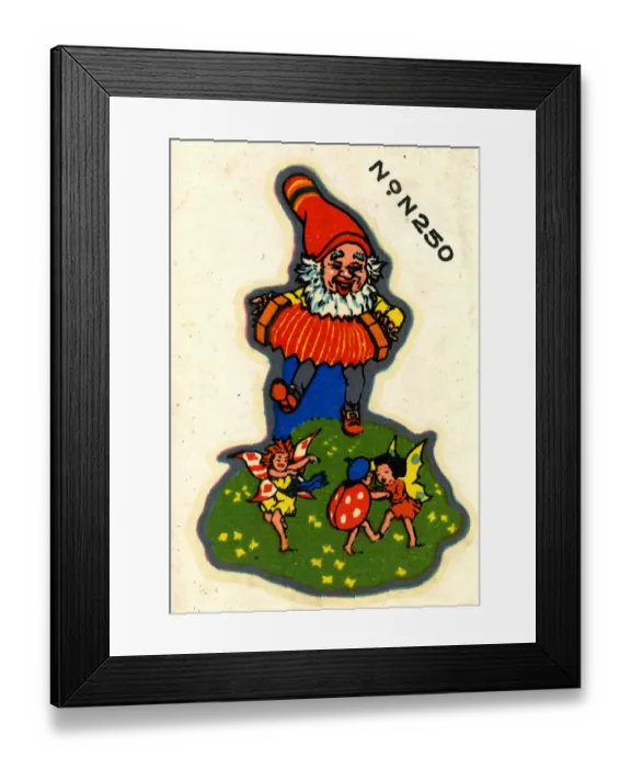 Framed Print : Babys cot transfer, Gnome playing an accordion Framed Print : Babys cot transfer, Gnome playing an accordion