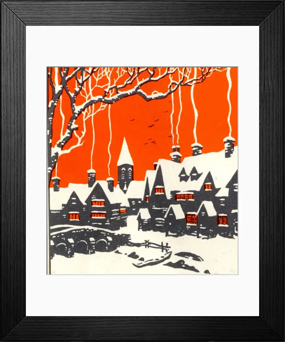 Framed Print : Christmas card, village in the snow Framed Print : Christmas card, village in the snow