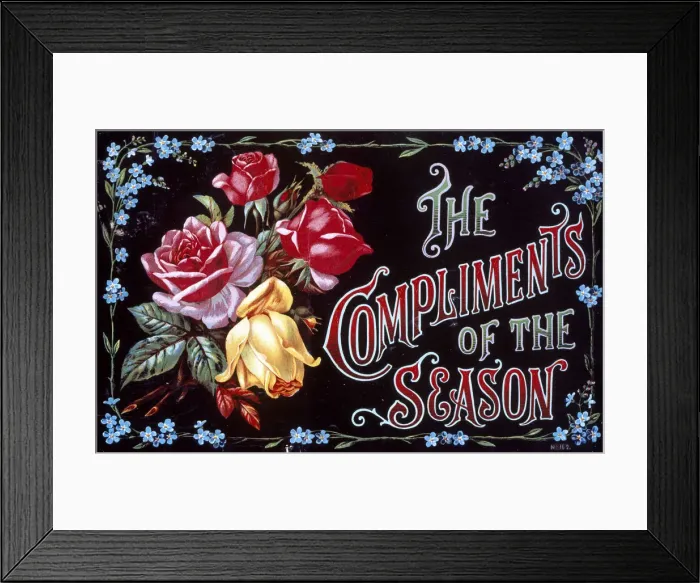 Framed Print : Christmas display sign, The Compliments of the Season Framed Print : Christmas display sign, The Compliments of the Season
