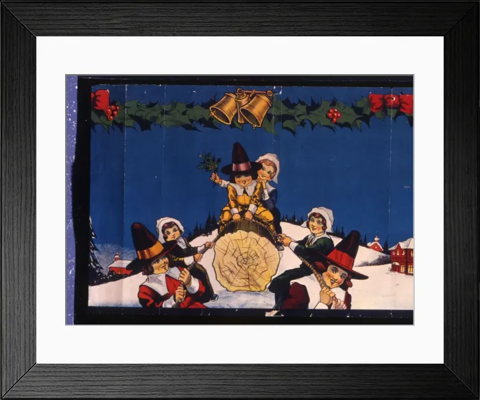 Framed Print : Christmas frieze, Children playing on Yule Log in Snow Framed Print : Christmas frieze, Children playing on Yule Log in Snow