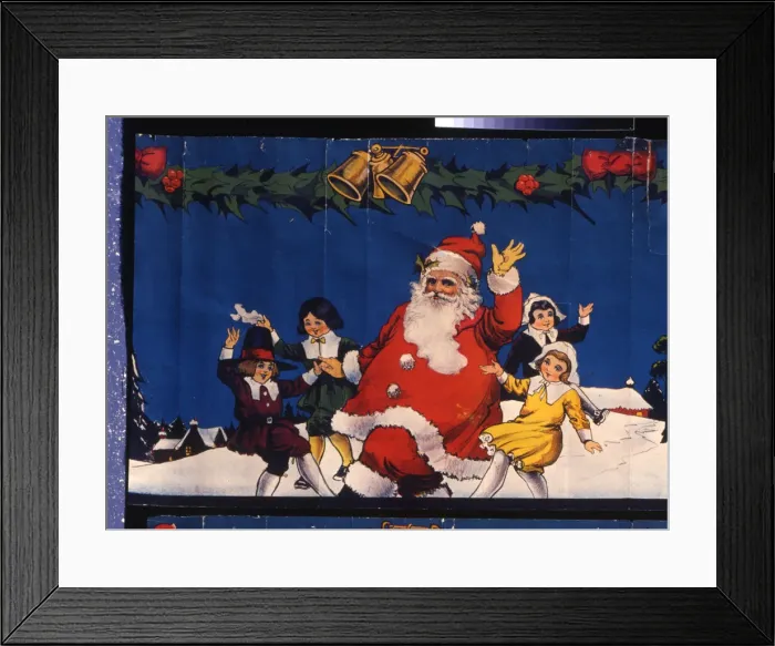 Framed Print : Christmas frieze, Santa Claus dancing with children in snow Framed Print : Christmas frieze, Santa Claus dancing with children in snow