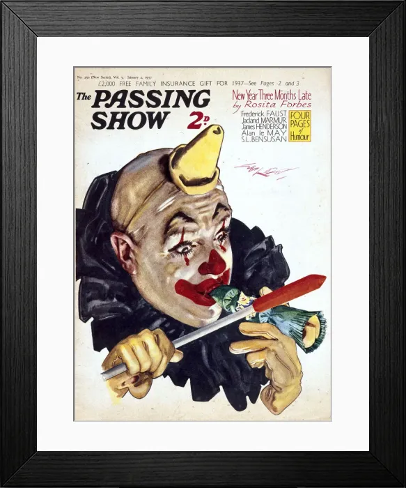 Framed Print : Cover design, clown with Christmas cracker Framed Print : Cover design, clown with Christmas cracker