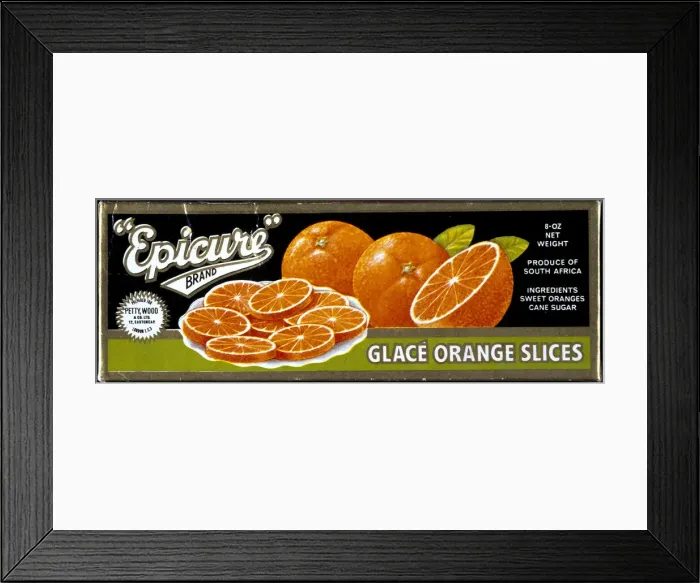 Framed Print : Box label, Epicure Glace Orange Slices Framed Print : Box label, Epicure Glace Orange Slices