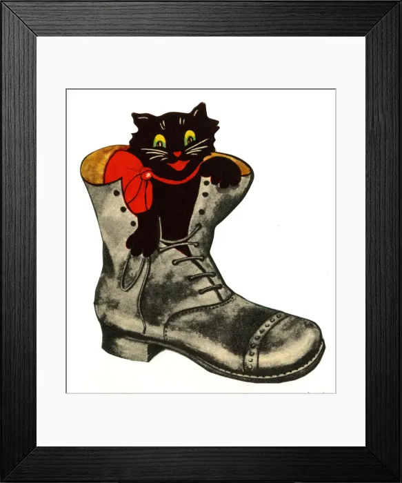 Framed Print : Good Luck card, Lucky Black Cat in a Boot Framed Print : Good Luck card, Lucky Black Cat in a Boot