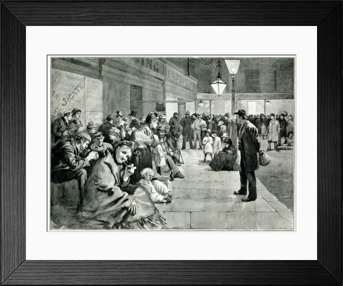 Framed Print : Hop pickers waiting for the midnight train, London Framed Print : Hop pickers waiting for the midnight train, London