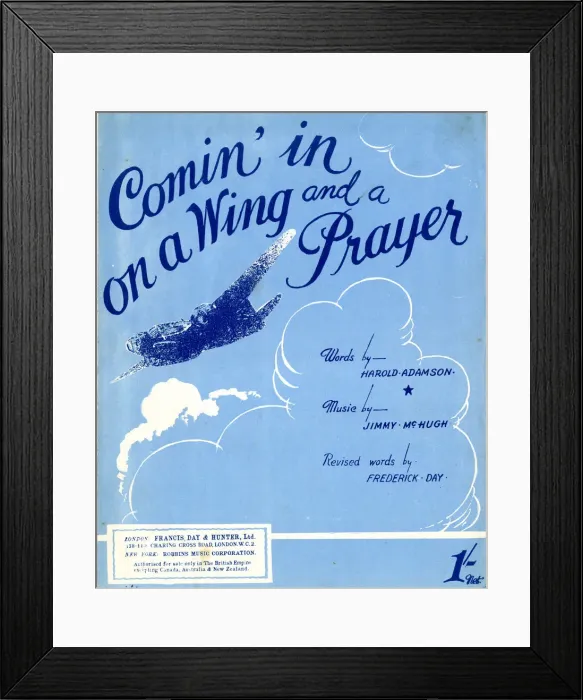 Framed Print : Music cover, Comin in on a Wing and a Prayer, WW2 Framed Print : Music cover, Comin in on a Wing and a Prayer, WW2