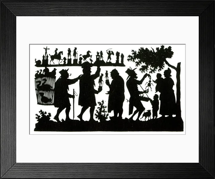 Framed Print : Silhouette, Travelling salesman and toy seller