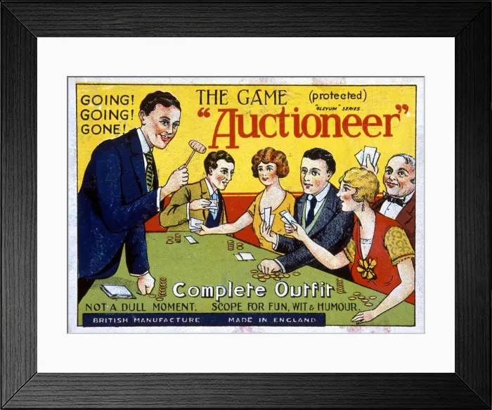 Framed Print : Box lid, The Auctioneer Game Framed Print : Box lid, The Auctioneer Game