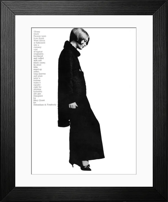 Framed Print : Mary Quant persian lamb cutaway coat, 1965 Framed Print : Mary Quant persian lamb cutaway coat, 1965