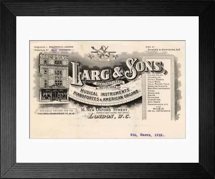 Framed Print : Letterhead, Larg & Sons, New Oxford Street, London Framed Print : Letterhead, Larg & Sons, New Oxford Street, London