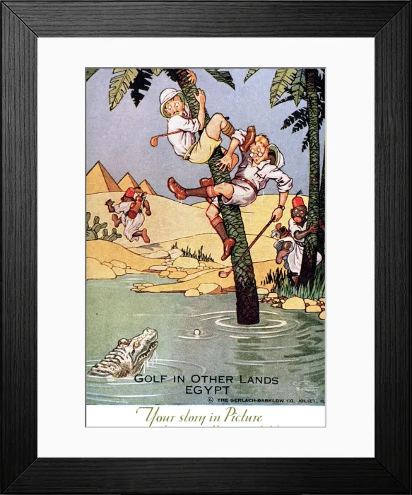Framed Print : Comic postcard, Golf in other lands, Egypt Framed Print : Comic postcard, Golf in other lands, Egypt