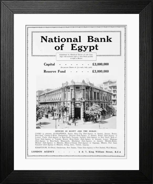 Framed Print : Advertisement, National Bank of Egypt Framed Print : Advertisement, National Bank of Egypt