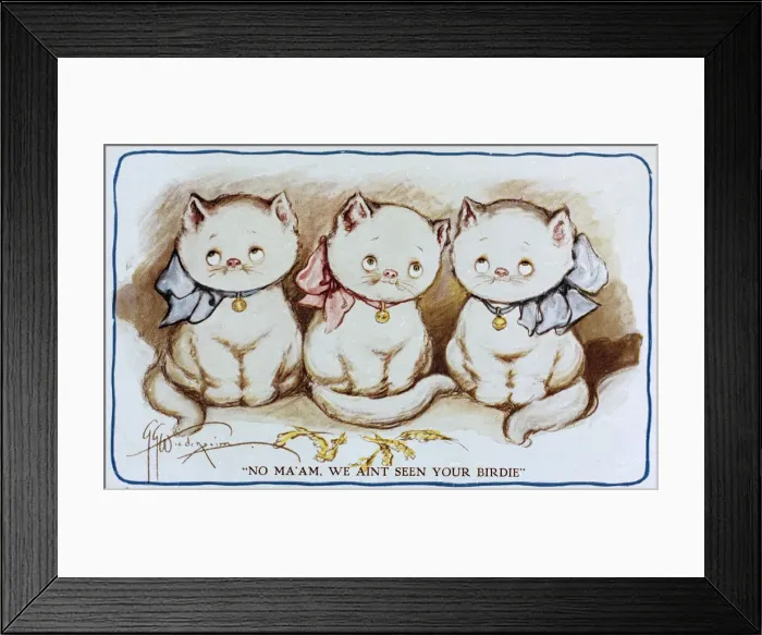 Framed Print : Comic postcard, Three Cats Framed Print : Comic postcard, Three Cats