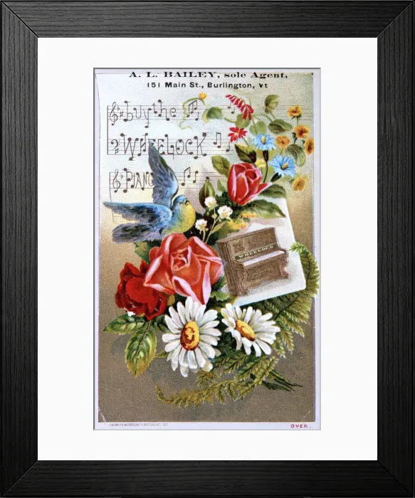 Framed Print : Advert, Wheelock Pianos, Burlington, Vermont, USA Framed Print : Advert, Wheelock Pianos, Burlington, Vermont, USA